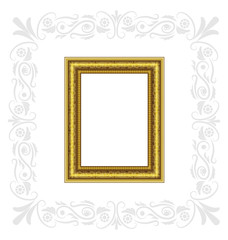 Golden frame with gray ornament isolated on white