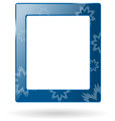 blue glassy frame with snowflakes isolated on white background