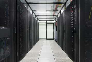 Modern interior of server room Data Center.