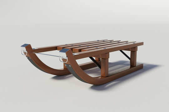 wooden sled on the white background