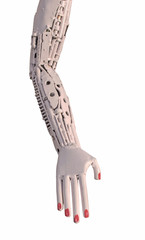 Hand of Metallic cyber or robot made from ratchets bolts