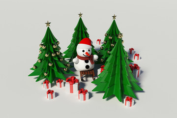 Snowman and Christmas Tree