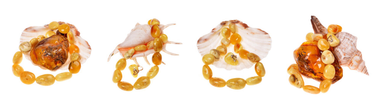 banners with amber bead in a nacre seashell for design