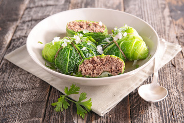 cabbage rolls with beef and broth