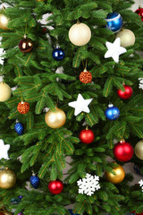 Decorated Christmas tree close-up
