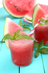 Watermelon cocktail on table, close-up