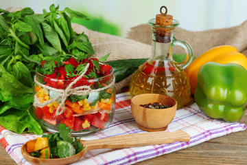 Vegetable salad in glass jar