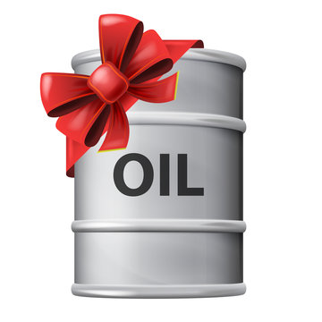 fuel barrel with red festive bow wrapping vector