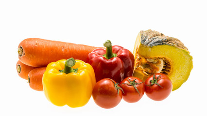 Varity of fresh vegetables on white background