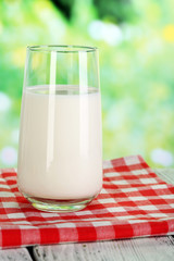 Milk in glass on napkin on natural background