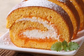 pumpkin roll with cream cheese and jam. macro