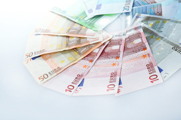 Euro banknotes isolated on white