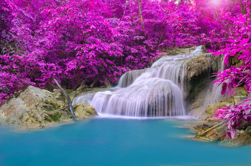 Waterfall in Deep forest at Erawan waterfall National Park,