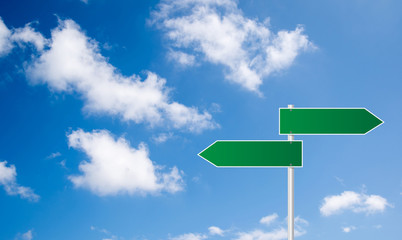 green sign road 2 way eith blue sky