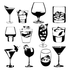 Cocktails set. Vector collection. drinking whiskey party menu