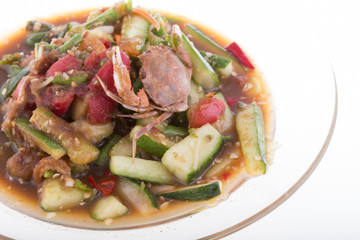 cucumber papaya salad on white background