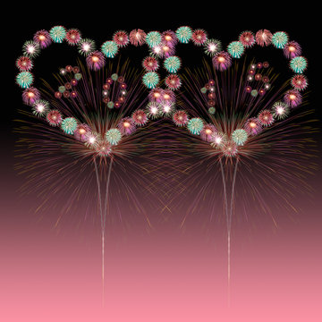 heart fireworks New Year 2015