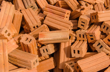 group of red bricks on construction site