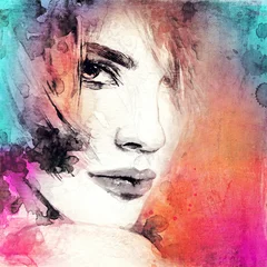 Photo sur Plexiglas Visage aquarelle Visage de femme. Illustration de mode peinte à la main