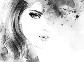 Photo sur Plexiglas Visage aquarelle Woman face. Hand painted fashion illustration
