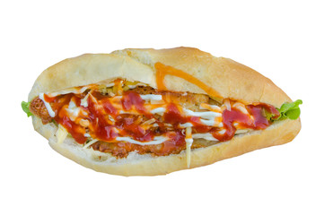 Ham and cheese salad sandwich from French bread
