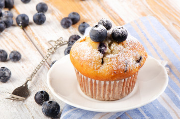 Blueberries muffins   on   white plate