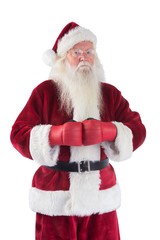 Santa Claus wears boxing gloves