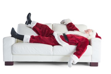 Father Christmas sleeps on a couch