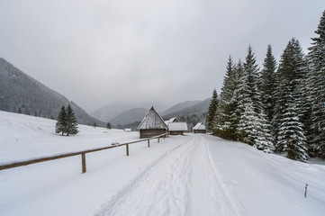 Fototapeta na wymiar Krajobraz wiejski, góry, zima