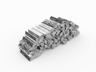Fire wood concept black and white isolated on white