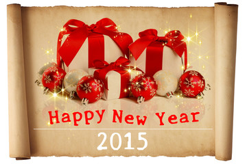 Happy New Year 2015 celebration background with old paper