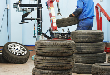 car wheel tyre fitting or replacement