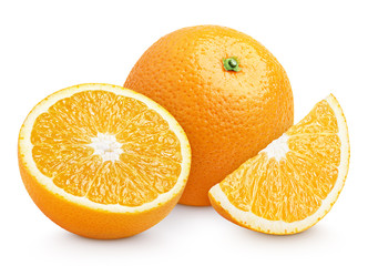 Orange citrus fruit with cut on white with clipping path
