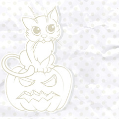 Obraz na płótnie Canvas Halloween Background With Pumpkins And Cat