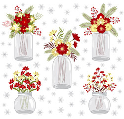 Christmas flowers in mason jars