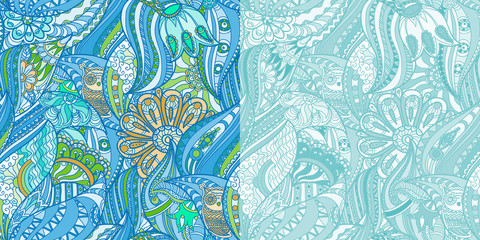 Blue Patterns with Owls in the Forest