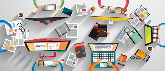 Ideal Workspace for teamwork and brainsotrming with Flat style.