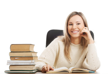 Happy woman because of studying