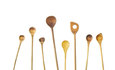 old wooden spoons, isolated on white background, free copy space