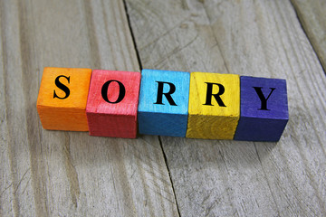 concept of sorry word on wooden colorful cubes