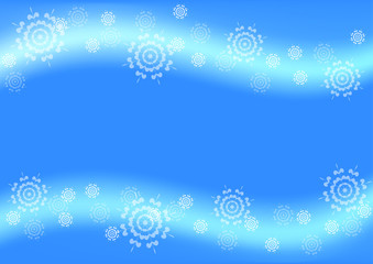 Blue Christmas background with flying snowflakes .