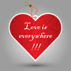 valentine red heart tag with gold string - grunge design