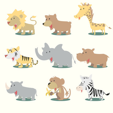 Wild animals, vector illustration set collection