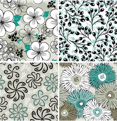 Set of flower backgroundsin turquoise grey and black - 72414355