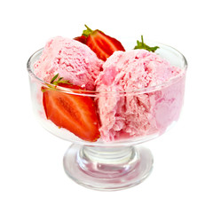 Ice cream strawberry in glass goblet
