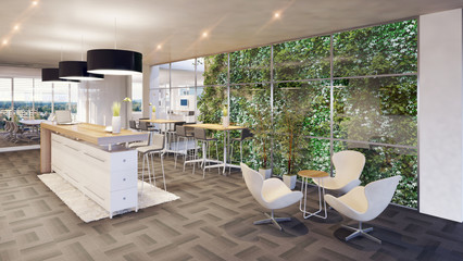 office lounge with vertical garden