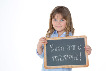 young child with blackboard