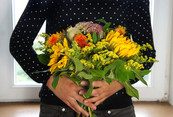 Beautiful bouquet of flowers and sunflowers