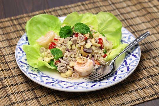 spicy lemongrass salad, yam takrai, thai cuisine