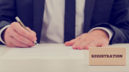 Simple Registration Concept with Businessman